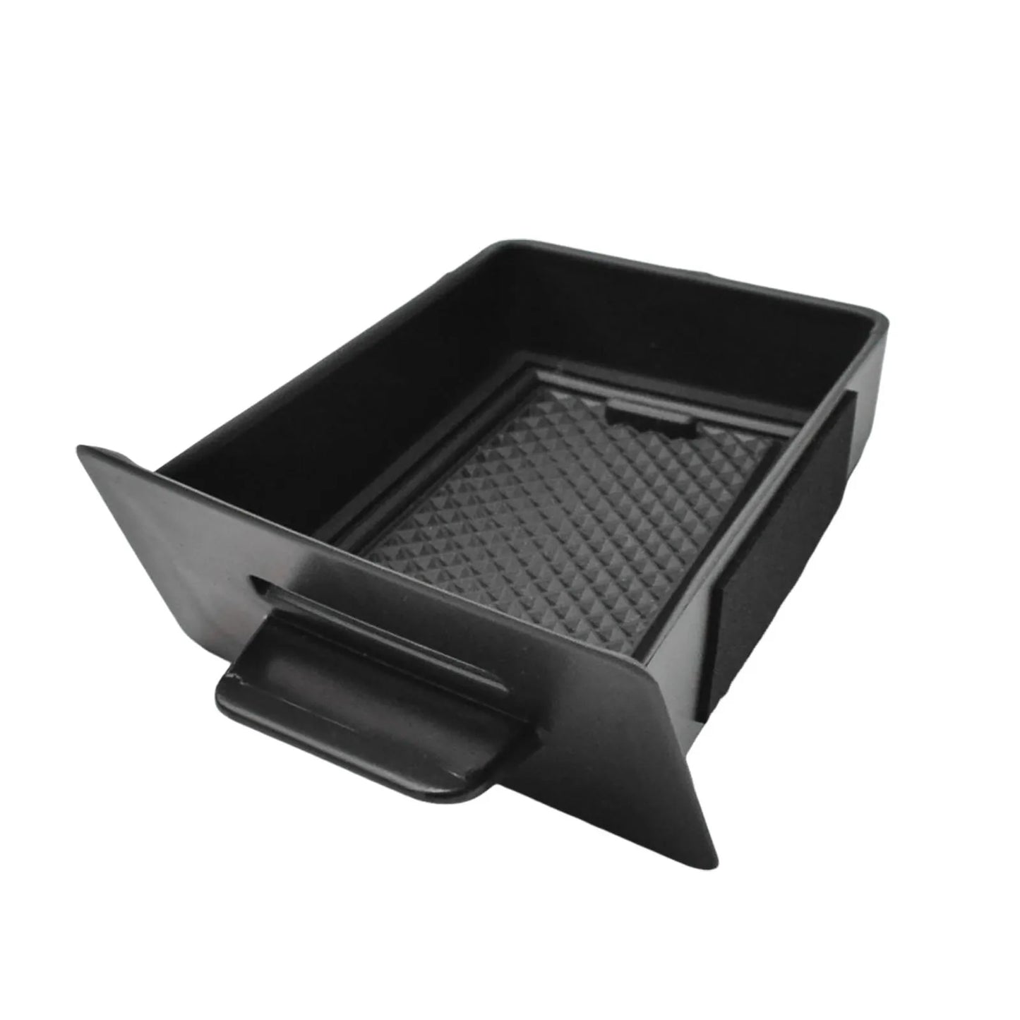 Hidden sliding center console drawer organizer for Ford F-150 (2015–2020) with coin holder, anti-slip liners and custom OEM-style fit.