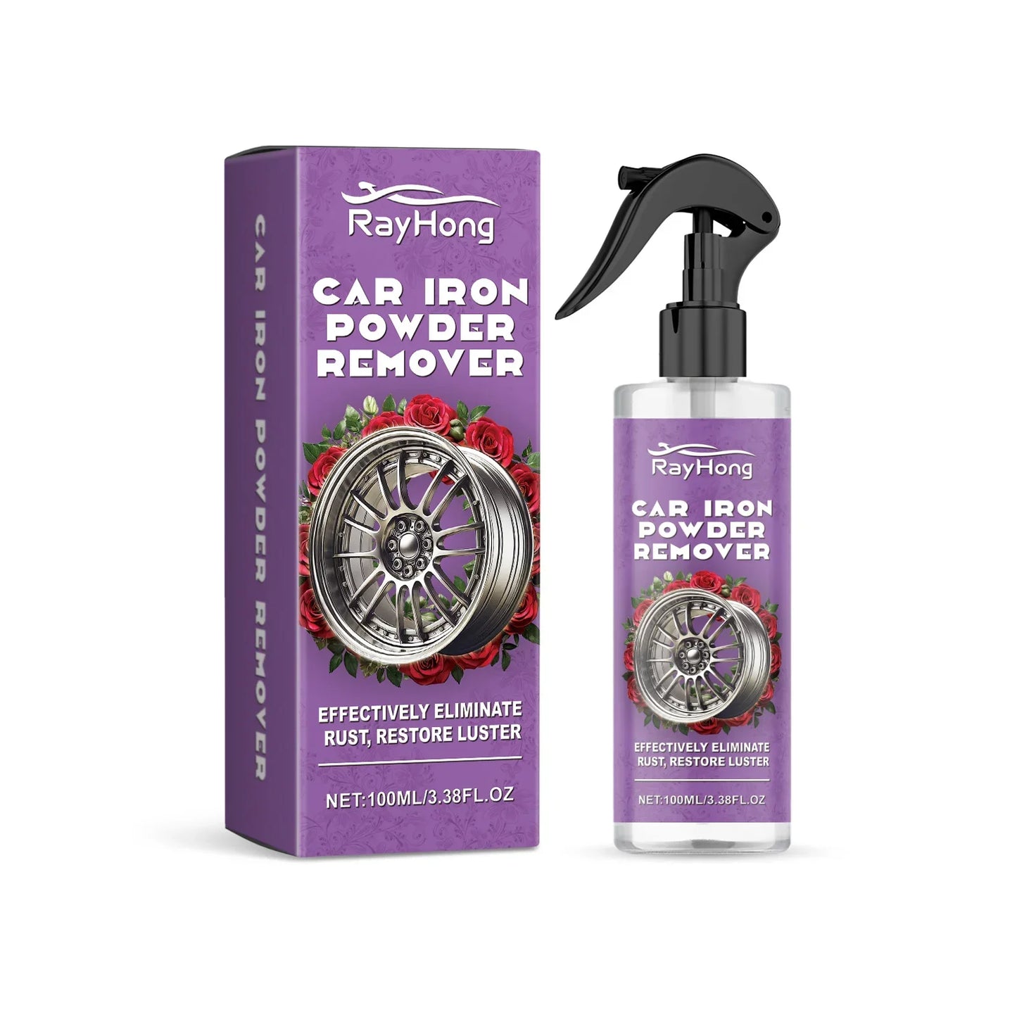 Iron Fallout Remover Spray for removing brake dust, embedded iron particles and industrial fallout from car paint, alloy wheels and chrome surfaces.