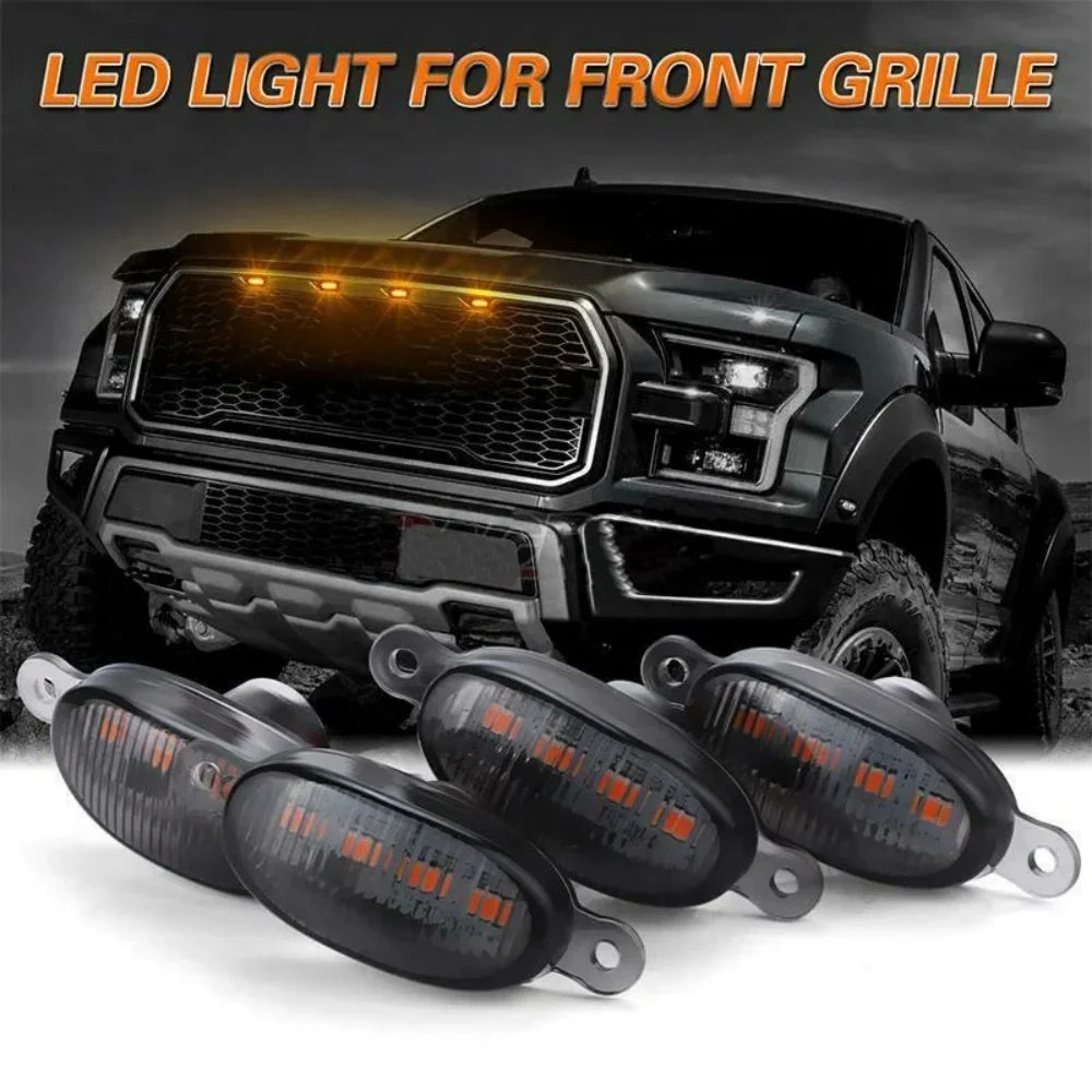 Universal LED Grille Marker Lights – Smoked Amber 12V Off-Road Light Kit