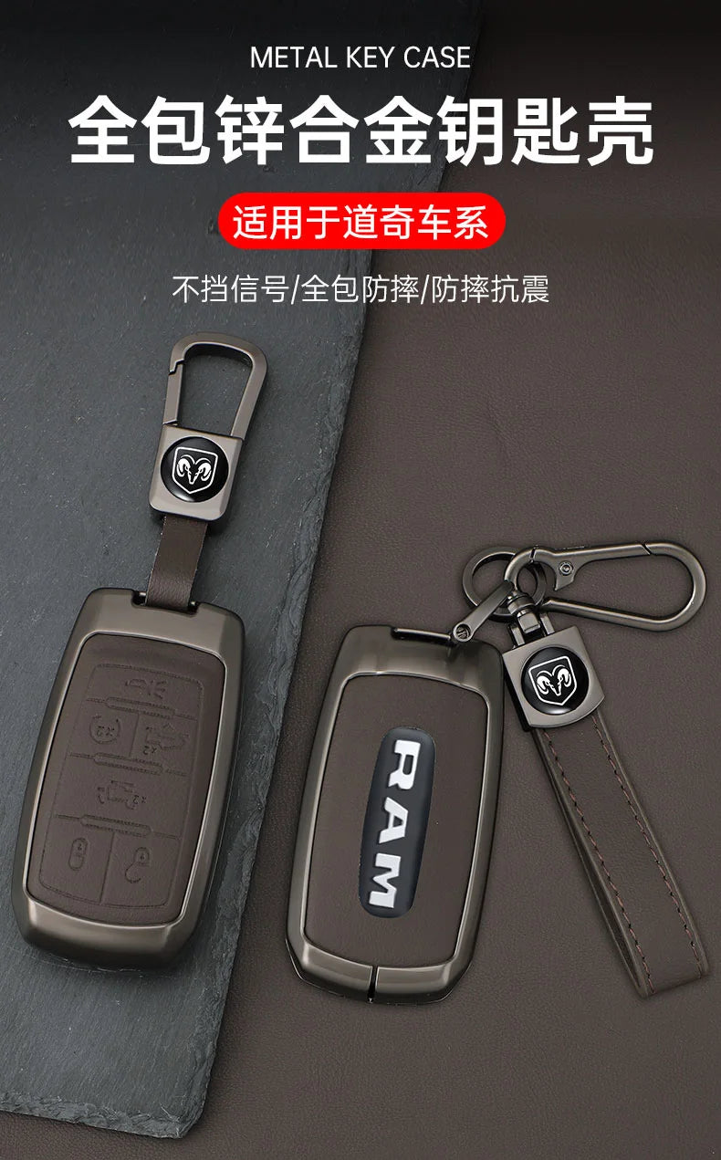 Leather Key Fob Cover for Dodge Ram 1500 2500 3500 4500 5500 TRX and Rebel