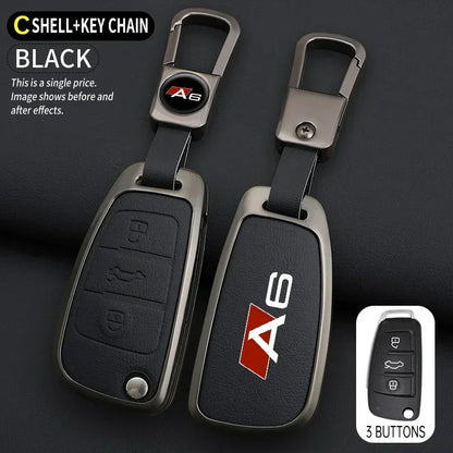 Zinc alloy &amp; leather car key cover for Audi A6 / S6 / RS6 – protective case with key chain