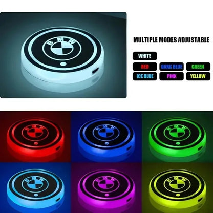 7-Color LED Cup Holder Lights – USB Rechargeable Ambient Coasters for BMW