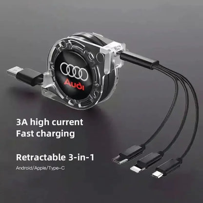 3-in-1 USB charging cable for Audi – multi-charger with Type-C, Micro-USB &amp; Lightning connector