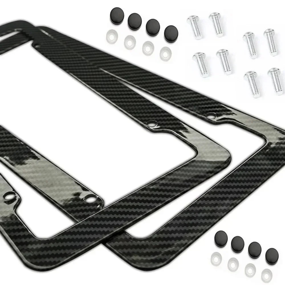 Carbon Look License Plate Frame – Universal Car Number Plate Holder with Screw Kit