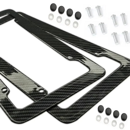 Carbon-look license plate holder – Universal car license plate frame with screw set