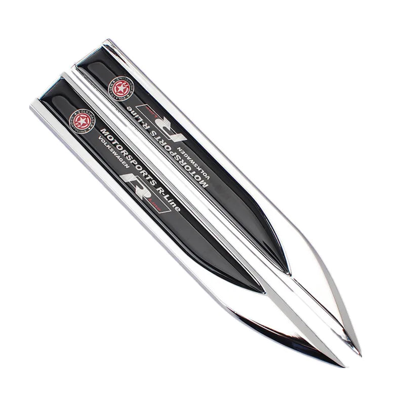 Emblème métallique 3D R-Line pour VW – Autocollant pour ailes latérales (lot de 2)