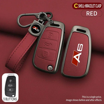 Zinc alloy &amp; leather car key cover for Audi A6 / S6 / RS6 – protective case with key chain