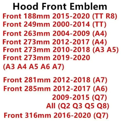 Black or silver 4-ring emblem for Audi – front grill &amp; rear logo badge (A3, A4, A5, A6, A7, Q2, Q3, Q5, Q8, TT)