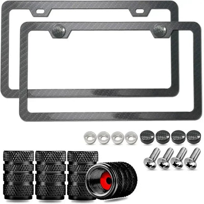 Carbon-look license plate holder – Universal car license plate frame with screw set