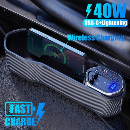 Multifunctional car seat gap holder with wireless charging &amp; 40W USB/USB-C charging port