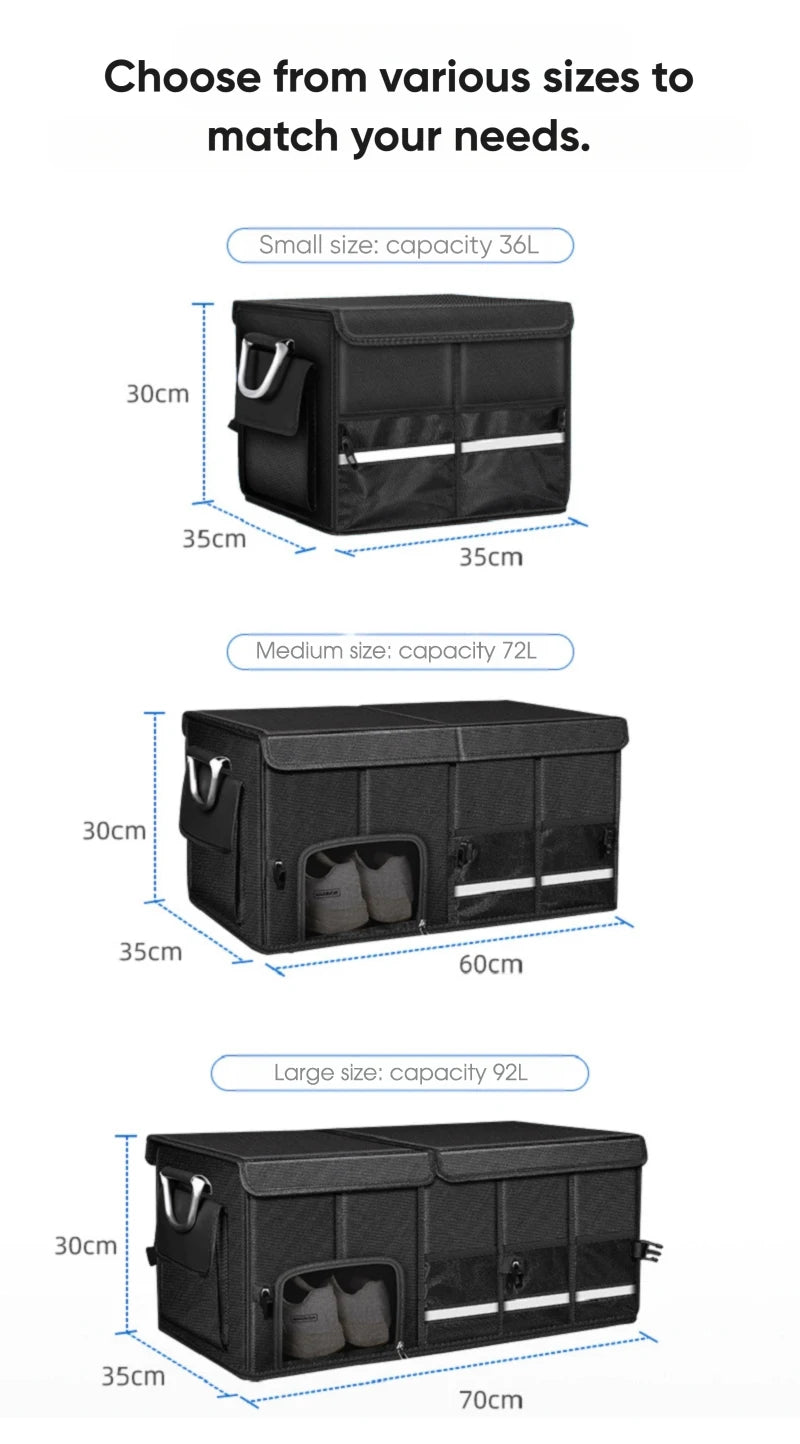 Portable Foldable Car Trunk Organizer – Waterproof Oxford Storage Box up to 92L