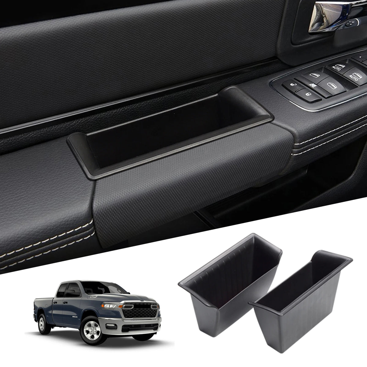 Door Handle Storage Organizer Trays for Dodge Ram 1500 2019 to 2026 4 Piece Set