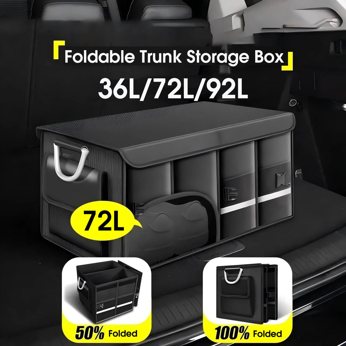 Portable Foldable Car Trunk Organizer – Waterproof Oxford Storage Box up to 92L