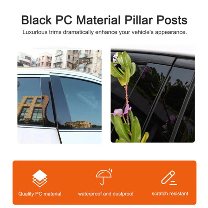 Gloss Black Door Pillar Trim Covers for Honda CRV 2012 to 2016 6 Piece Set