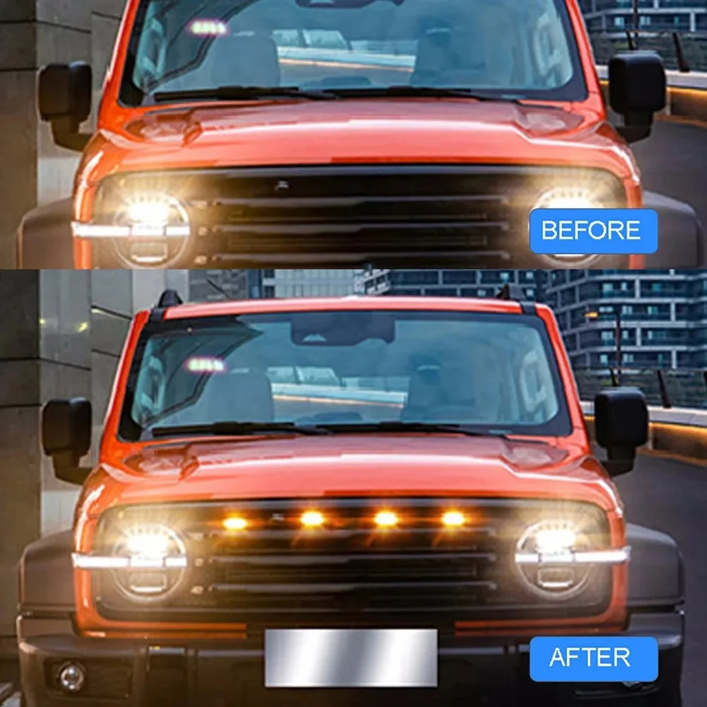 Universal LED Grille Marker Lights – Smoked Amber 12V Off-Road Light Kit
