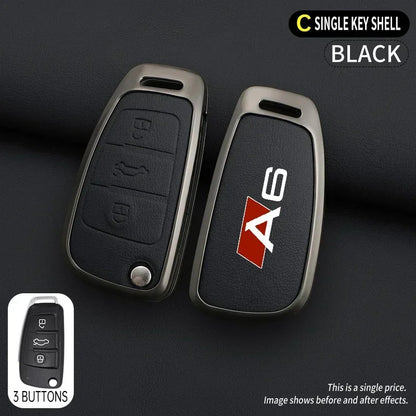 Zinc alloy &amp; leather car key cover for Audi A6 / S6 / RS6 – protective case with key chain