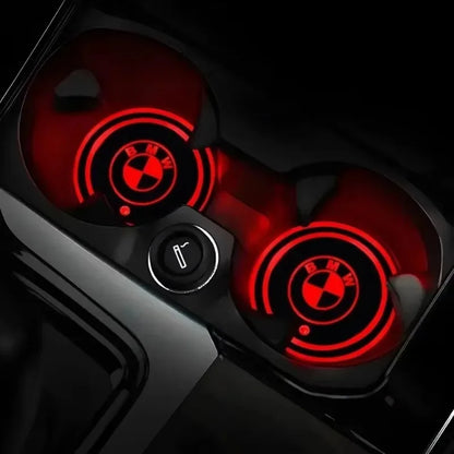 7-Color LED Cup Holder Lights – USB Rechargeable Ambient Coasters for BMW