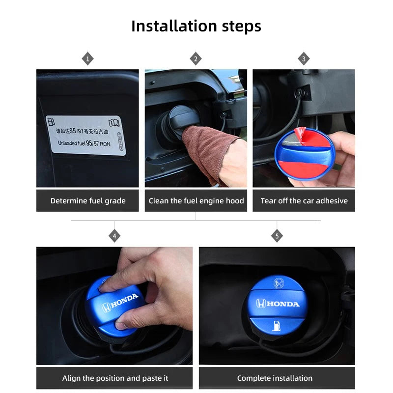 Honda Fuel Tank Cap Cover in Aluminum Alloy for Civic Accord CRV HRV and More