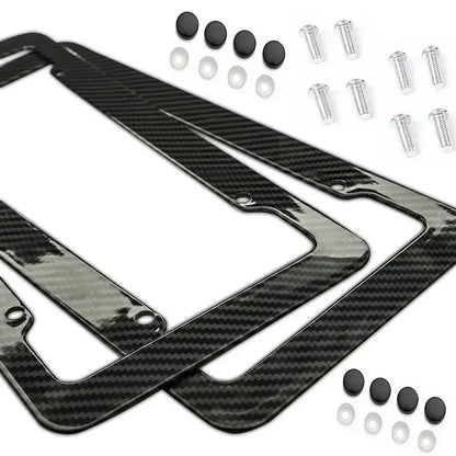 Carbon-look license plate holder – Universal car license plate frame with screw set