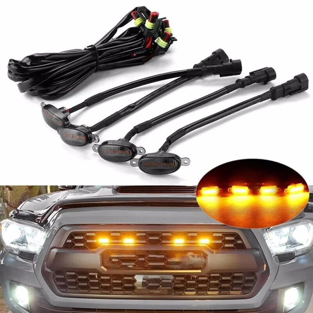 Universal LED Grille Marker Lights – Smoked Amber 12V Off-Road Light Kit