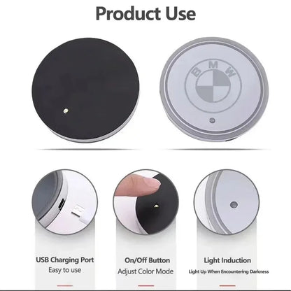 7-Color LED Cup Holder Lights – USB Rechargeable Ambient Coasters for BMW