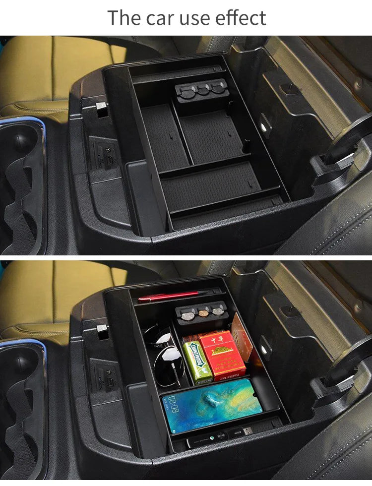Dual Layer Center Console Organizer for Chevy Silverado 1500 and GMC Sierra 1500 2019 to 2022