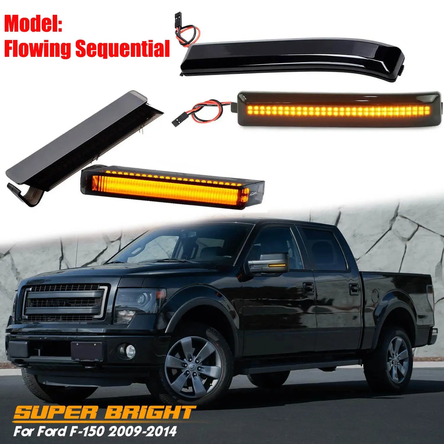 Sequential LED Side Mirror Turn Signal Lights for Ford F-150 & Raptor (2009–2014)