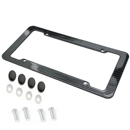 Carbon-look license plate holder – Universal car license plate frame with screw set