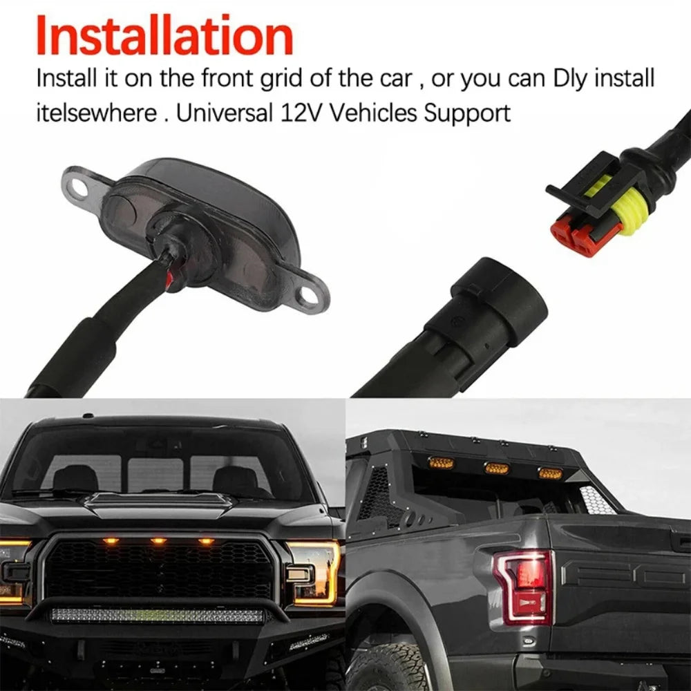 Universal LED Grille Marker Lights – Smoked Amber 12V Off-Road Light Kit