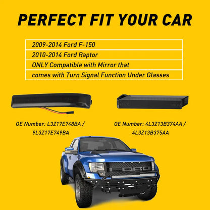 Sequential LED Side Mirror Turn Signal Lights for Ford F-150 & Raptor (2009–2014)