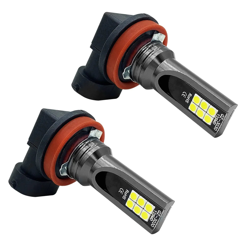 Super Bright 6000K LED fog light bulbs with aluminum housing for improved visibility and modern white illumination.