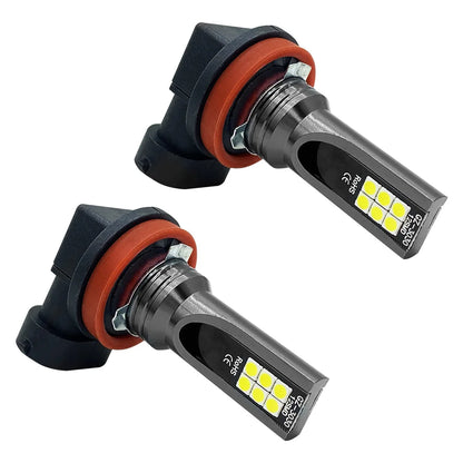 Super Bright 6000K LED fog light bulbs with aluminum housing for improved visibility and modern white illumination.
