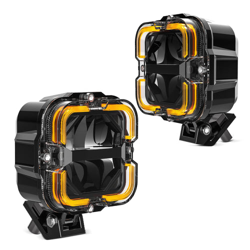 Super bright white and amber LED work light bar for trucks, SUVs, ATVs, motorcycles and off-road vehicles.