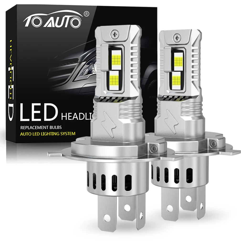 TOAUTO 20000LM 100W CSP LED headlight bulbs with CANBUS technology, turbo cooling fan and ultra-bright illumination for safer night driving.