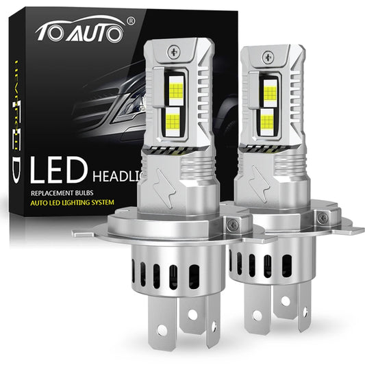 TOAUTO 20000LM 100W CSP LED headlight bulbs with CANBUS technology, turbo cooling fan and ultra-bright illumination for safer night driving.