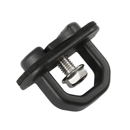 Black aluminum truck bed tie down anchors for Chevrolet Silverado, Colorado, GMC Sierra and Canyon pickup trucks.