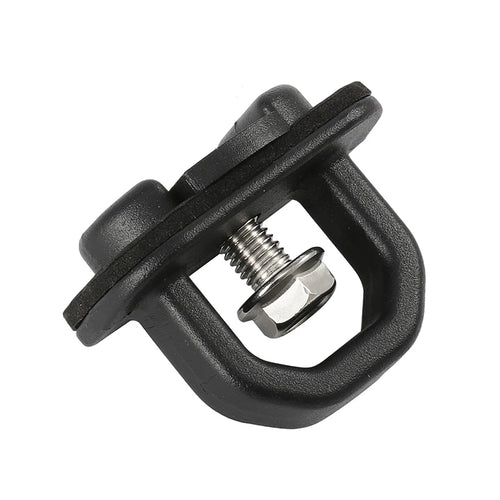 Black aluminum truck bed tie down anchors for Chevrolet Silverado, Colorado, GMC Sierra and Canyon pickup trucks.