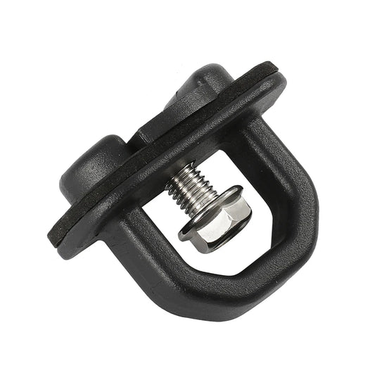 Black aluminum truck bed tie down anchors for Chevrolet Silverado, Colorado, GMC Sierra and Canyon pickup trucks.