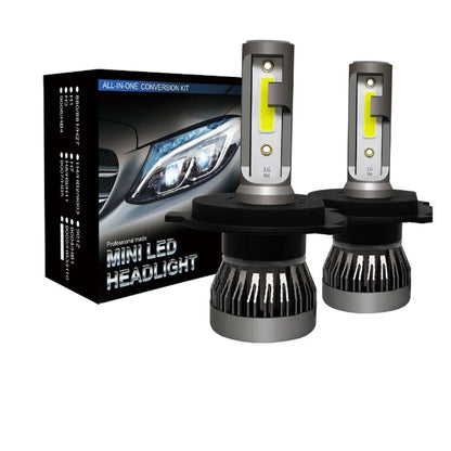 Turbo LED headlight bulbs with up to 20000LM brightness, aluminum cooling system and plug-and-play installation for improved nighttime visibility.