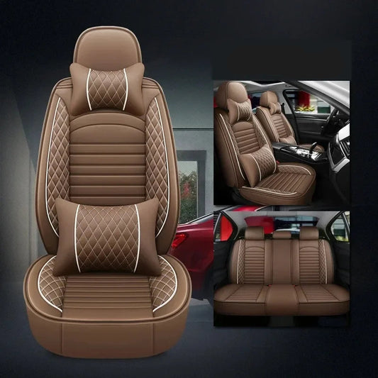Universal full coverage leather car seat cover for Chrysler vehicles including 300C, 200, Grand Voyager and Pacifica, offering premium protection and luxury interior upgrade.