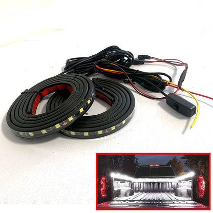 Waterproof 12V LED truck bed light strip kit with switch for pickup trucks, SUVs, RVs, boats and cargo areas.