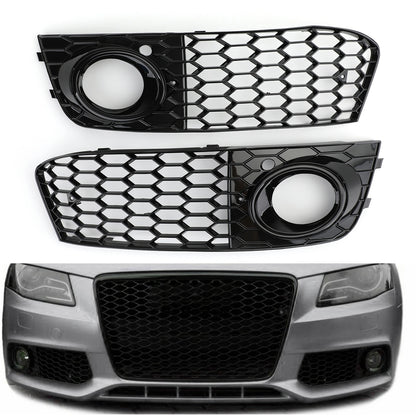 Audi A4 B8 honeycomb fog light grille set – gloss black ABS mesh inserts for 2009–2012 front bumper