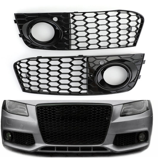 Audi A4 B8 honeycomb fog light grille set – gloss black ABS mesh inserts for 2009–2012 front bumper