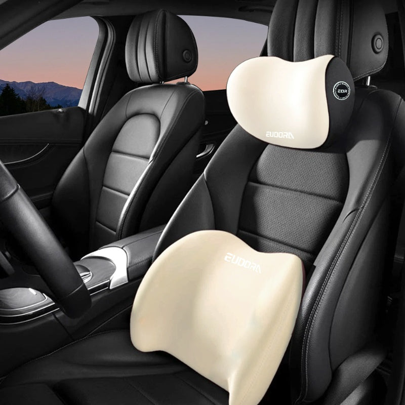 Ergonomic neck and lumbar support pillow for cars with high-density foam