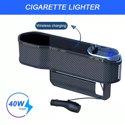 Multifunctional car seat gap holder with 70W wireless charger, USB and USB-C ports, compatible with all car models
