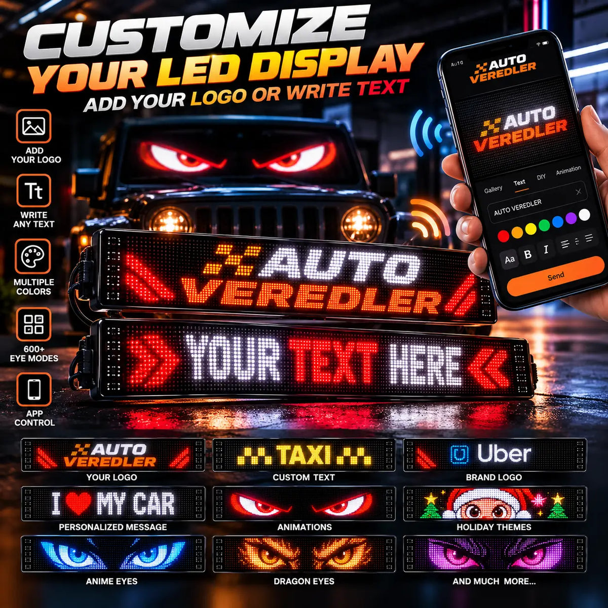 AUTOVEREDLER Eyes™ | Écran LED animé pour voiture +600 LED (12V/24V)