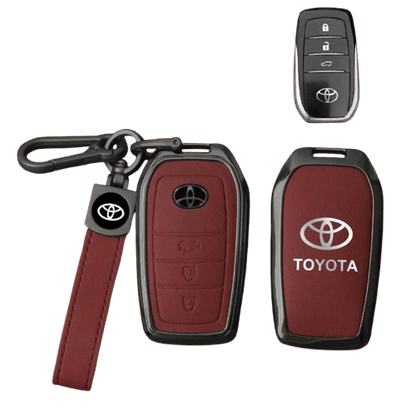 Alloy leather key case for Toyota car keys with premium design for CHR, Camry, Hilux, RAV4, and Land Cruiser