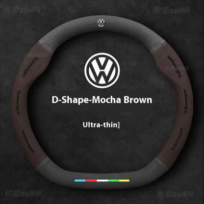 AutoVeredler suede steering wheel cover – round wine red for VW