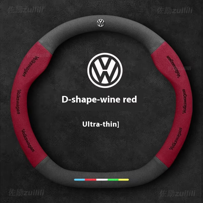 AutoVeredler suede steering wheel cover – round wine red for VW
