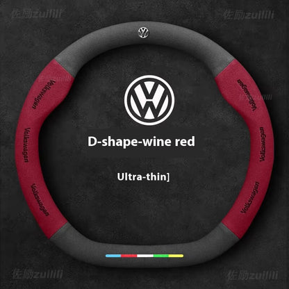 AutoVeredler suede steering wheel cover – round wine red for VW